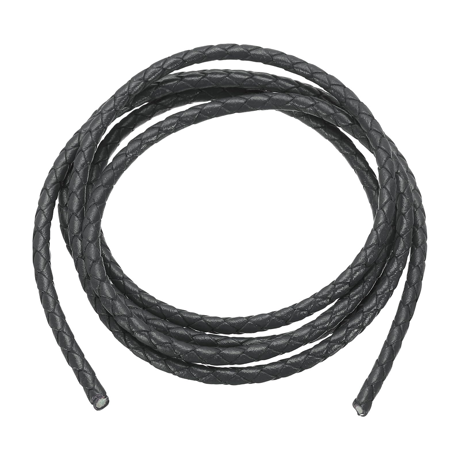 PATIKIL Round Braided Leather Cord, 4mm Round Braided Leather Cord Rope Folded for Crafts Jewelry Making Necklace Bracelets, Dark Grey (1.1 Yards)