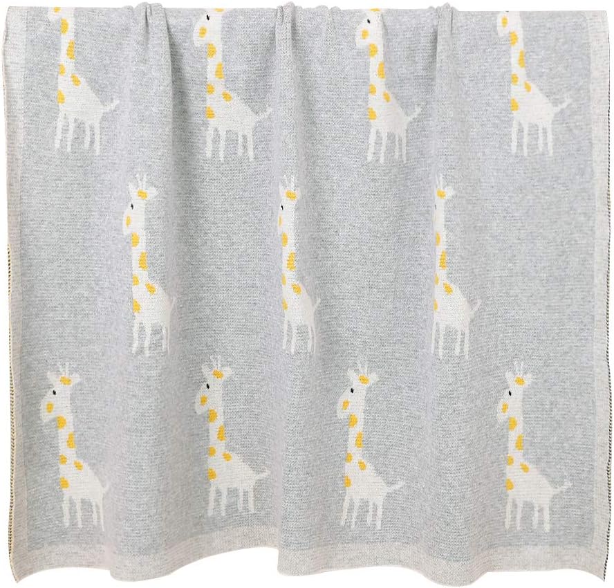 mimixiong Soft 100% Pure Organic Cotton Knitted Newborn Baby Blanket, Swaddle Blanket, Giraffe Grey (80 x 100cm) - Image 5