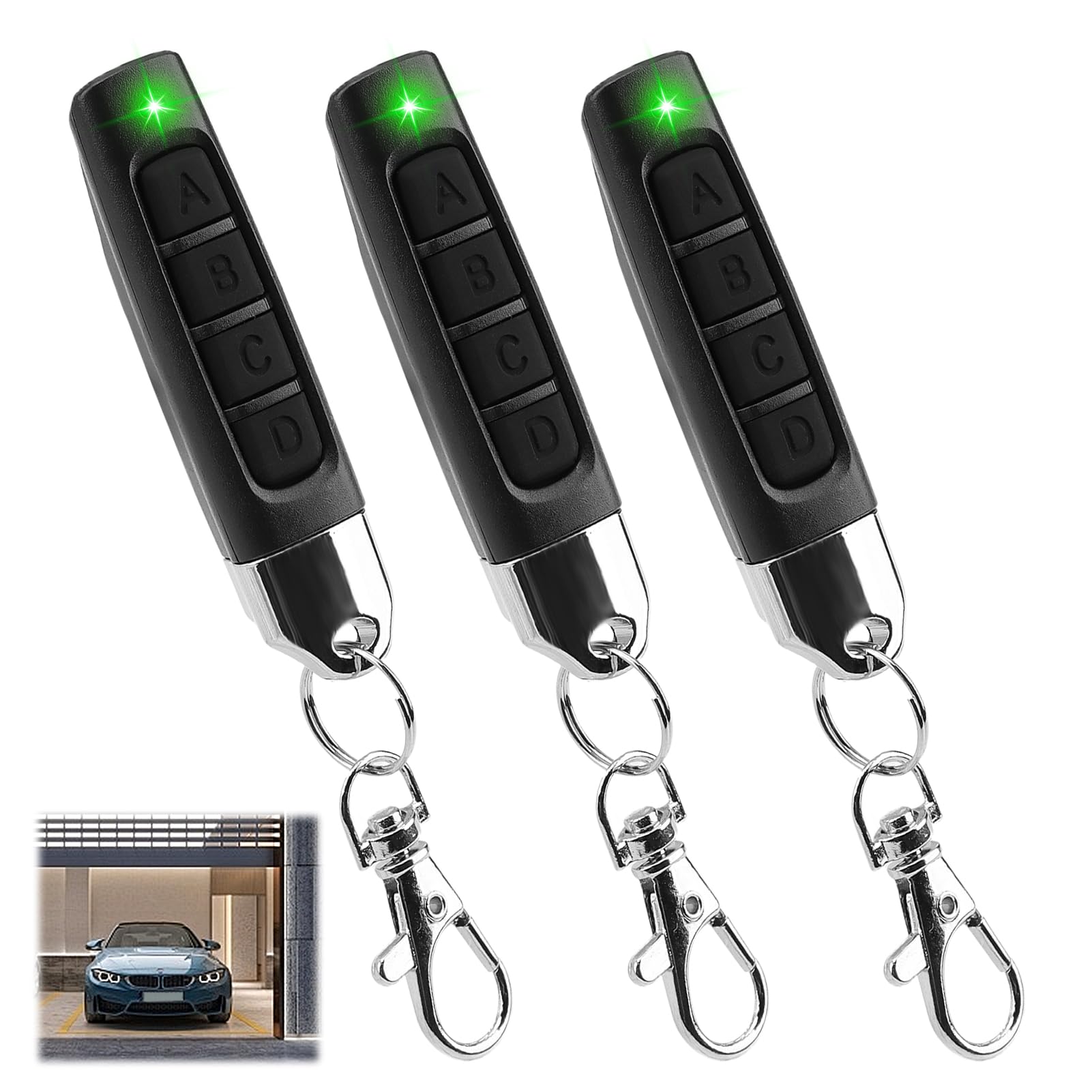 3pcs 433MHz Garage Door Opener Remote, 4 in 1 Remote Control Duplicator Garage Copy Remote Replacement Door Controller Wireless Cloning Key Fob for Electric Gates Alarms Home Automation Roller Shutter