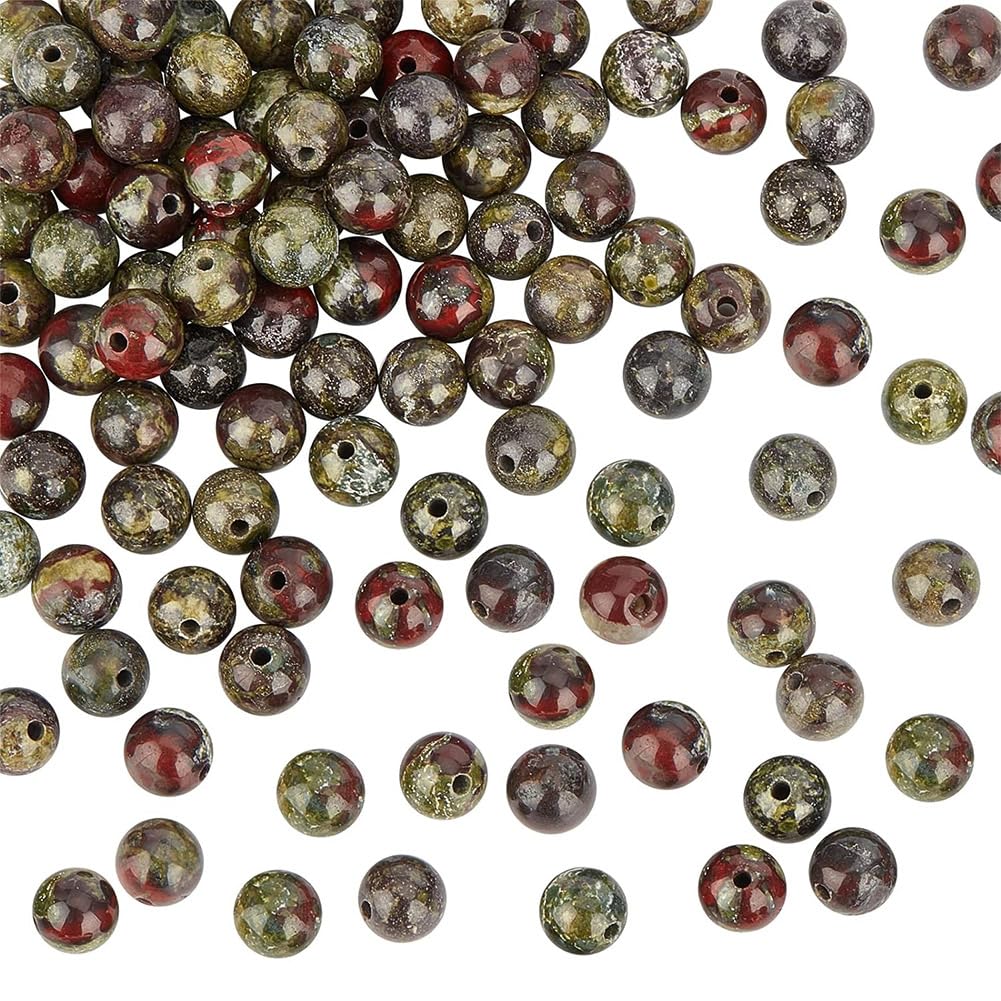 OLYCRAFT 122PCS Natural Stone Beads, 6mm Round, Yellow, Black; Dragon Blood Jasper Gemstone; Energy Stone for Bracelet, Necklace, Jewelry Craft Making