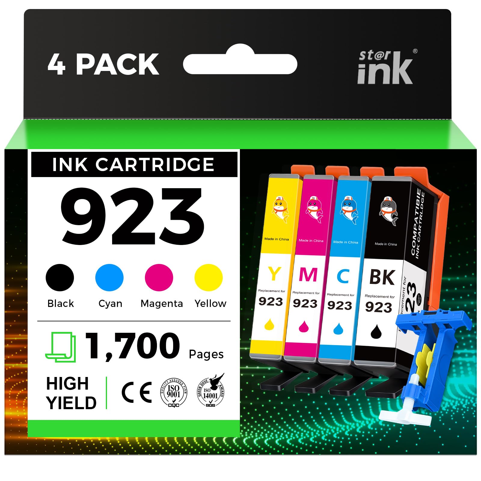 Photo 1 of 923 Ink Cartridges Combo Pack Replacement for HP 923 Ink Cartridges for HP Printers Compatible with HP OfficeJet Pro 8130e OfficeJet Pro 8135e 8122e 8138e 8139e 8120e Printer Ink,4-Pack Without Chip