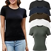 TYCTOS 5 Pack Crew Neck T Shirts for Women Daily Casual Womens Fitted Tshirt Basic Tops for Women Stretchy Womens Tees