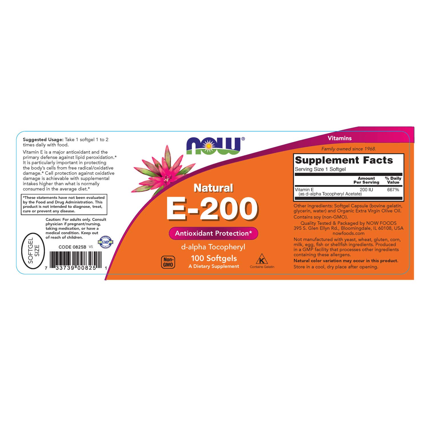 NOW Supplements, Vitamin E200 IU, DAlpha Tocopheryl, Antioxidant