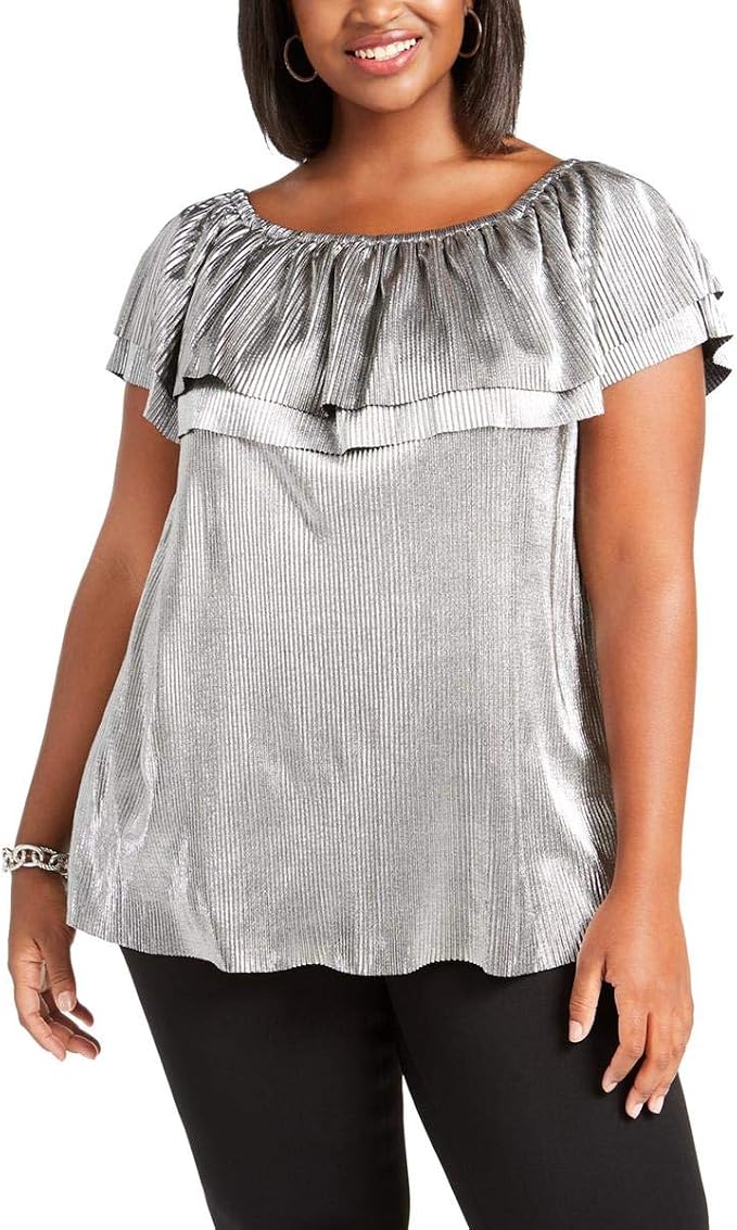 plus size silver top