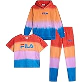 Fila Girls Sweat Suit Set - 3 Piece Tie-Dye Short Sleeve Crop Top, Pullover Hoodie and Jogger Sweatpants for Girls (7-16)