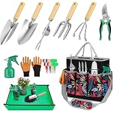 Gardening Tool Set with Tote Bag Heavy-Duty Garden Tools Gift for Beginning | 22Pcs Garden Tools Set, Rust-Proof Stainless Steel Garden Hand Tools with Repotting Mat, Gardening Gifts for Women Men