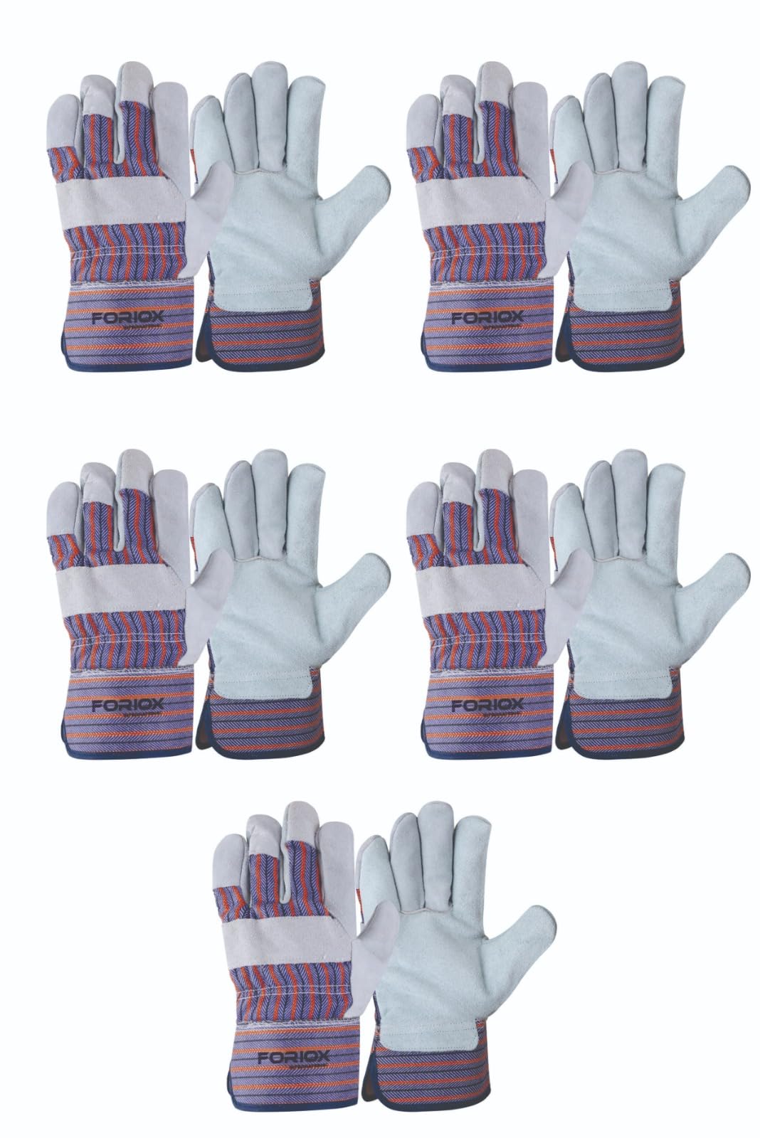 Foriox International Split Leather Work Gloves, 1, 3, 5 Pairs Heavy Duty Thorn Proof Gardening Gloves for Digging, Weeding, Planting and Construction Working Pruning & Rigger Tasks (Pack of 5 (Multi)) — image 1