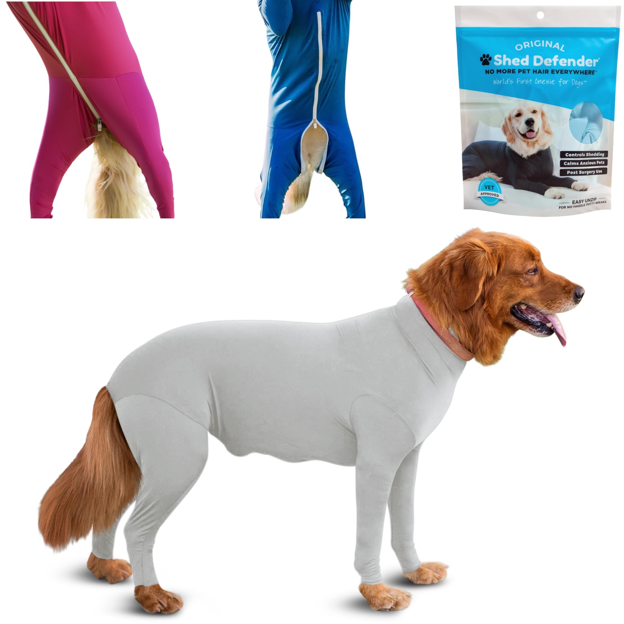 Shed Defender Bodysuit for Dogs - Original Dog Onesie Shedding Shirt - Seen on Shark Tank - Contains Dog Hair, Anxiety Calming Surgery Recovery Suit - Vet Approved