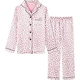 Schbbbta Girls & Women Pajamas Set, 2 Piece Satin Silky Pjs Button-Down Kids Sleepwear, 3 Years - XX-Large
