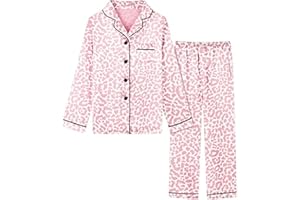 Schbbbta Girls & Women Pajamas Set, 2 Piece Satin Silky Pjs Button-Down Kids Sleepwear, 3 Years - XX-Large