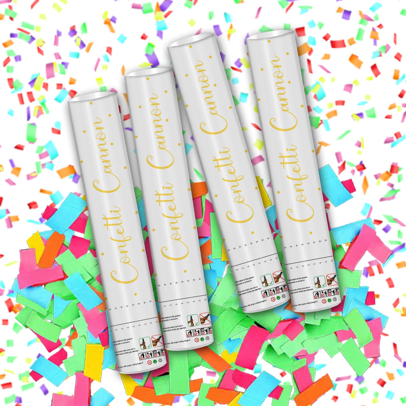 Photo 1 of 12" Confetti Cannons with Colorful Filling - Party Poppers for Birthday Wedding Graduations Fiesta Christmas New Year Celebrations - Easy to Use, Biodegradable Confetti - Pack of 4