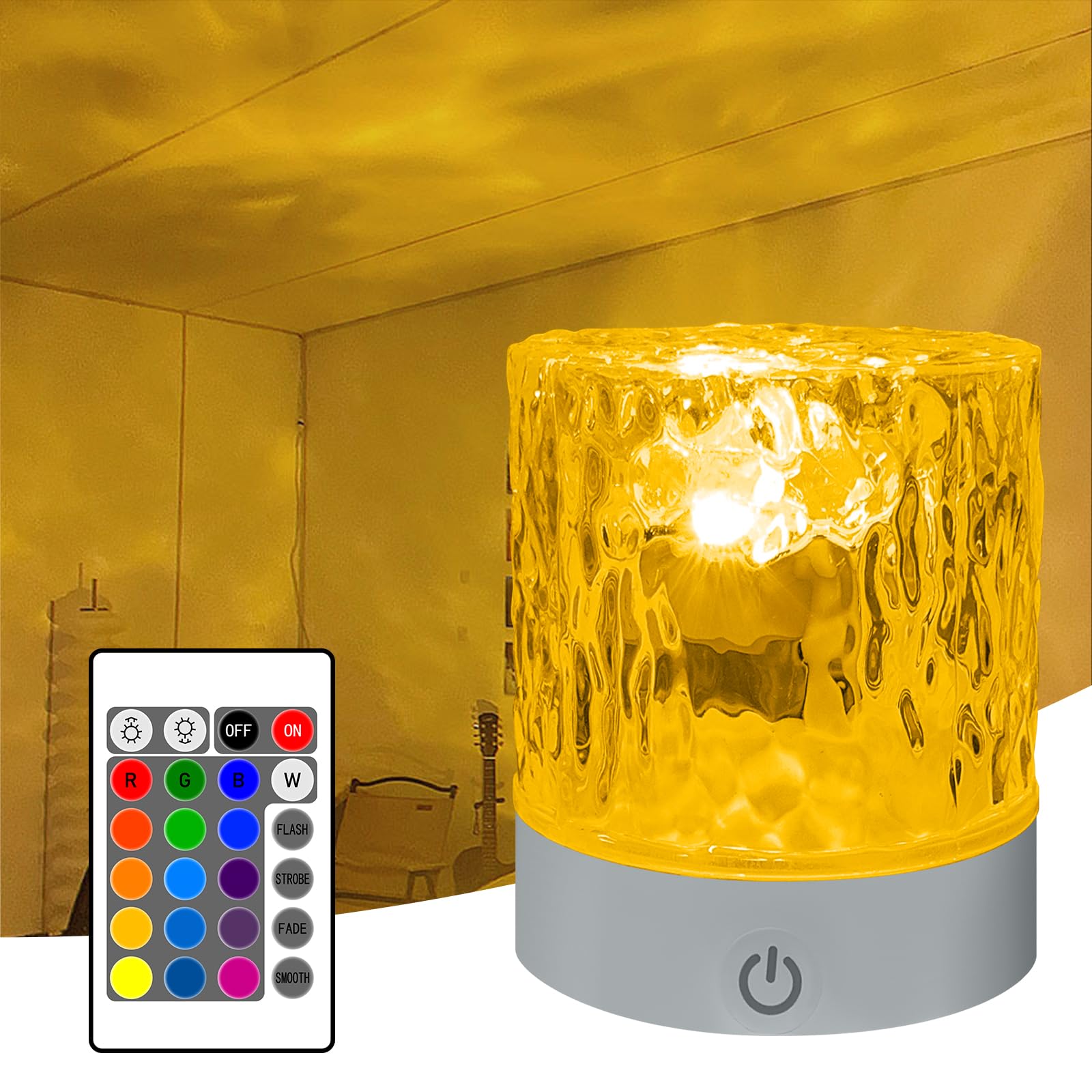 YATOSEEN Water Wave Lamp, 16 Colors Rotating Dynamic Water Wave Projection Mood Light with Touch Button and Remote Control for Bedroom