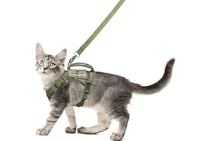 SALFSE Tactical Cat Harness and Leash Set for Walking Escape Proof, Adjustable Large Cat Vest Harness with Molle Patches, Soft Mesh Padding, Rubber Handle Easy to Control