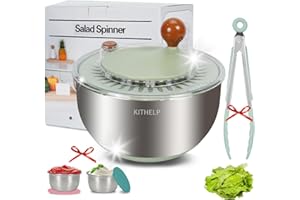 KITHELP Stainless Steel Salad Spinner Large, Vegetables Fruits Wash Bowl with Strainer, Lettuce Spinner Dryer for Efficient S