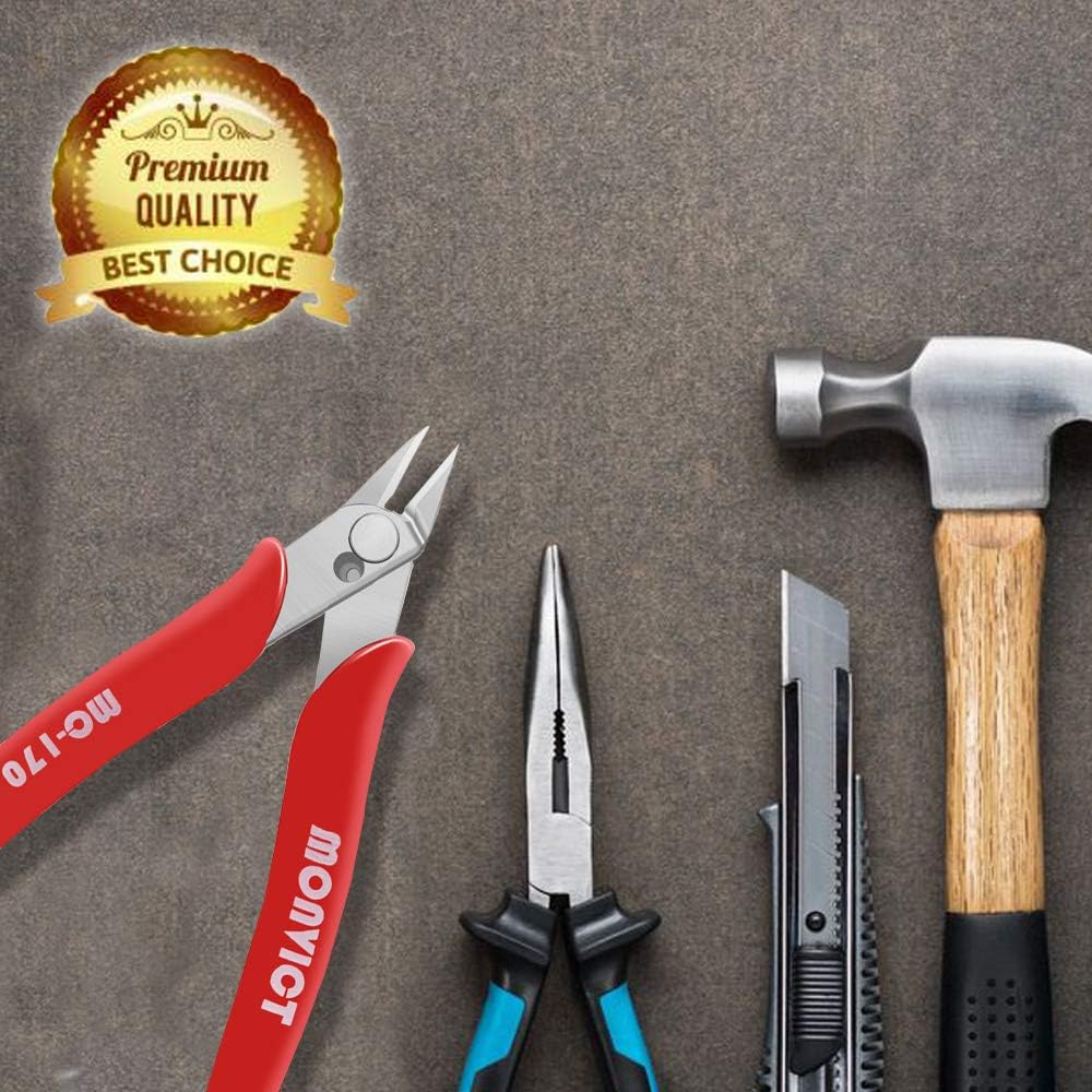 Monvict-170 Flush Cutter, 5 Pack Wire Cutter Side Cutting Pliers Precision Cutter Tools for 3D Printer Work Soft Metal Wire 5 Inch - - 