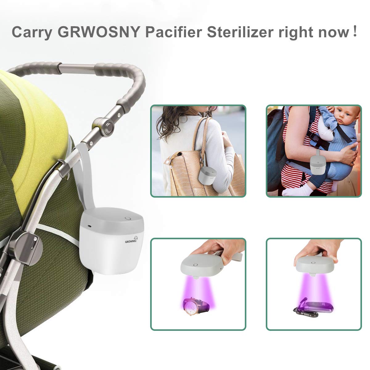 Pacifier Sanitizer U-V-C Portable Sterilizer USB Rechargeable 99.99% Cleaned in 59 Seconds : Baby
