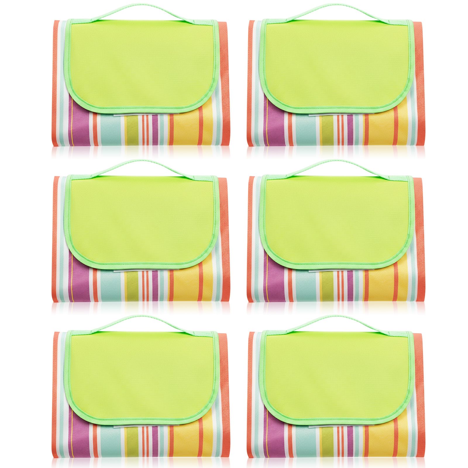 Photo 1 of Shellwei 6 Pcs Beach Blankets Waterproof Sandproof Extra Large 80 x 60 Inch Outdoor Picnic Blankets Foldable Portable Beach Mat Tote Travel Supplies for Camping Park Grass(Rainbow Stripes)