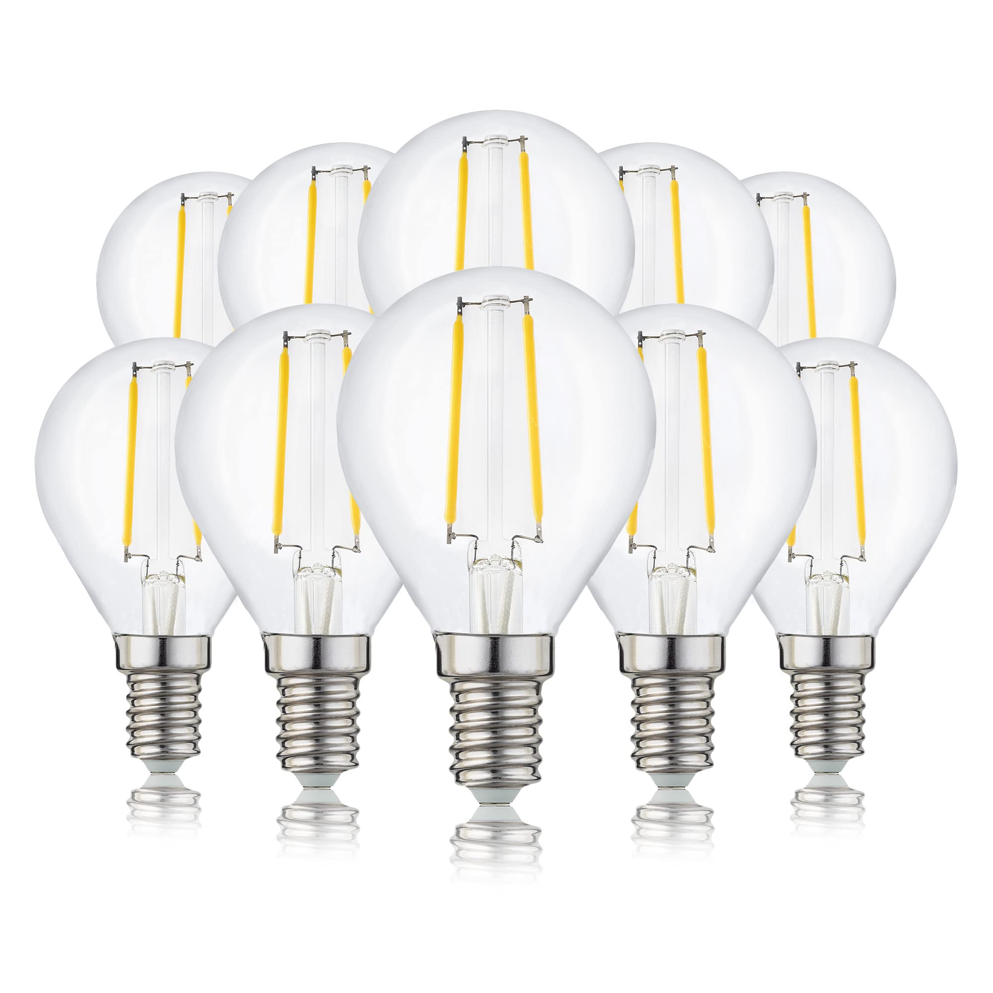 Hellum 208108 LED Filament Bulb, E14 Base, Warm White 2700 K, 2 W, Clear, Pack of 10