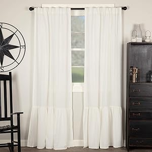 Piper Classics Annabelle High Ruffle Panel Curtains, Set of 2, 96" Long, Antique Soft White Semi-Sheer, Vintage Farmhouse Chic Style Drapes