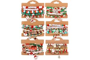 Cooluckday 36 Pcs Holiday Heishi Surfer Bracelets for Women Bulk Easter Mother's Day Christmas St. Patrick's Day Mardi Gras Bracelet Stackable Stretch Friendship Bracelets Set