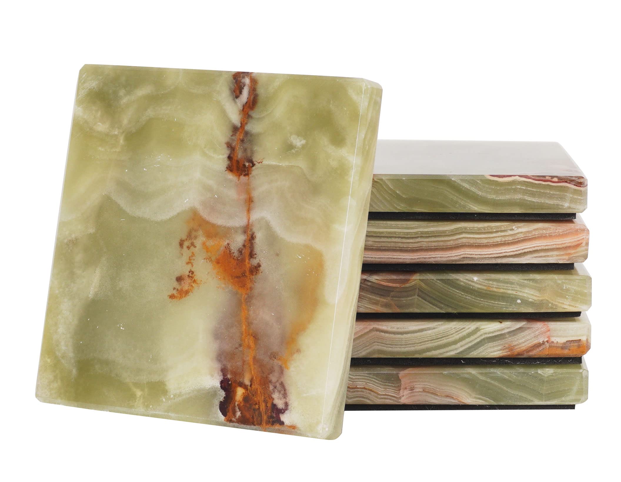 Radicaln Marble Coasters for Drinks 3.5 Inches Warming Coffee Set of 6 Handmade Green Onyx Square Coaster Plates for Kitchen - Ideal Pot Drinks Tea Coaster Plates — image 1