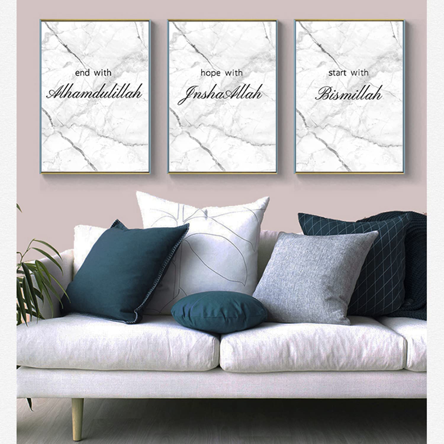 DLKAJFK Islamic Pictures, Islamic Calligraphy, Arabic Calligraphy Painting Quran Pictures Canvas Living Room Poster Background Wall Art Decor - Frameless（20 * 30cm*3）
