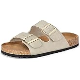 mysoft Womens Flat Sandals Cork Footbed Slides 2 Straps Adjustable Buckle Slip On Summer with +Comfort Shoes
