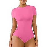 FeelinGirl Shapewear Bodysuit Compression Body Suits Women's Bodysuits High Neck Short Sleeve Plus Size Body Suit Body Shaper