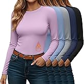 Oakgarden 5 Pack Women's Thermal Shirts Long Sleeve Fleece Lined Crew Neck Undershirts Warm Raglan Tops Winter Base Layer