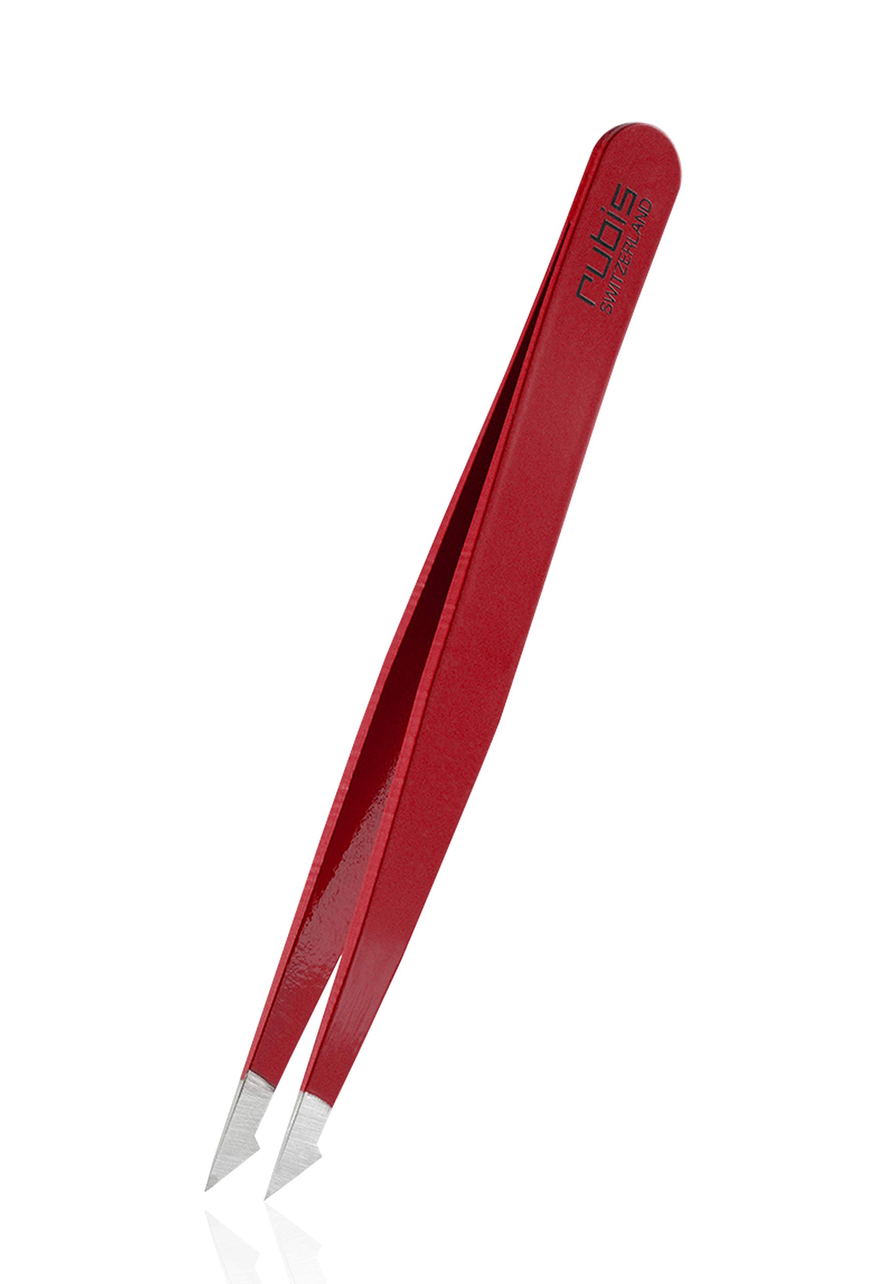 Rubis Tweezers Evolution - Pointed Slant Tweezers - Sharp Point Tip - Fine Hair - Eyebrow Tweezer - Switzerland - Red
