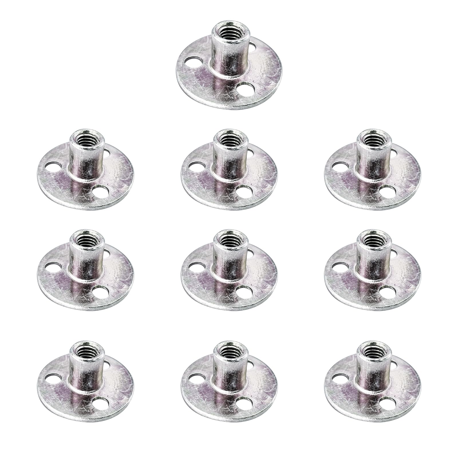 10Pcs M6 Brad Hole Tee Nuts Carbon Steel T-Nuts Female Thread Insert Tee Nuts Round Base Screw-in Flange Nuts for Fixing Connection Furniture