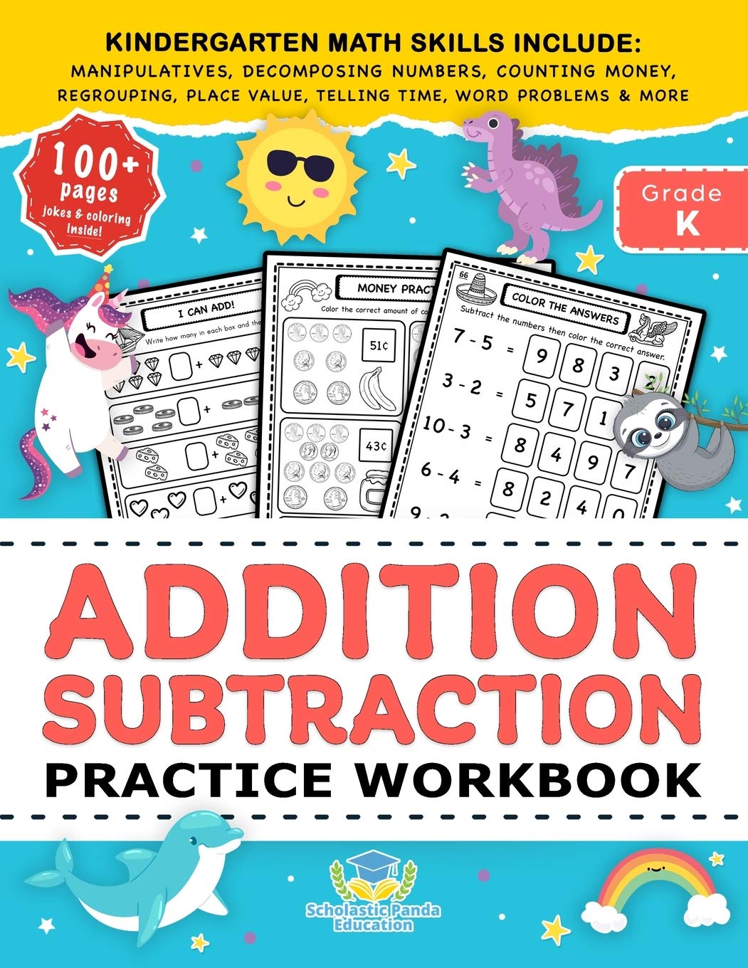 addition subtraction practice workbook kindergarten math workbook age 5 7 homeschool kindergarteners and 1st grade activities place value worksheets more coloring books for kids panda education scholastic 9781953149343 amazon com books