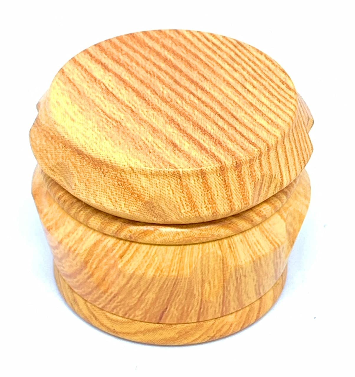 Resin grinder, wood look, 40 mm diameter, spice grinder, 4 parts with pollen catcher and spatula supplied high quality aluminium teeth, magnetic lid (light wood)