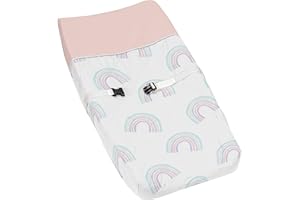 Sweet Jojo Designs Pastel Rainbow Girl Baby Nursery Changing Pad Cover - Blush Pink, Purple, Teal, Blue and White
