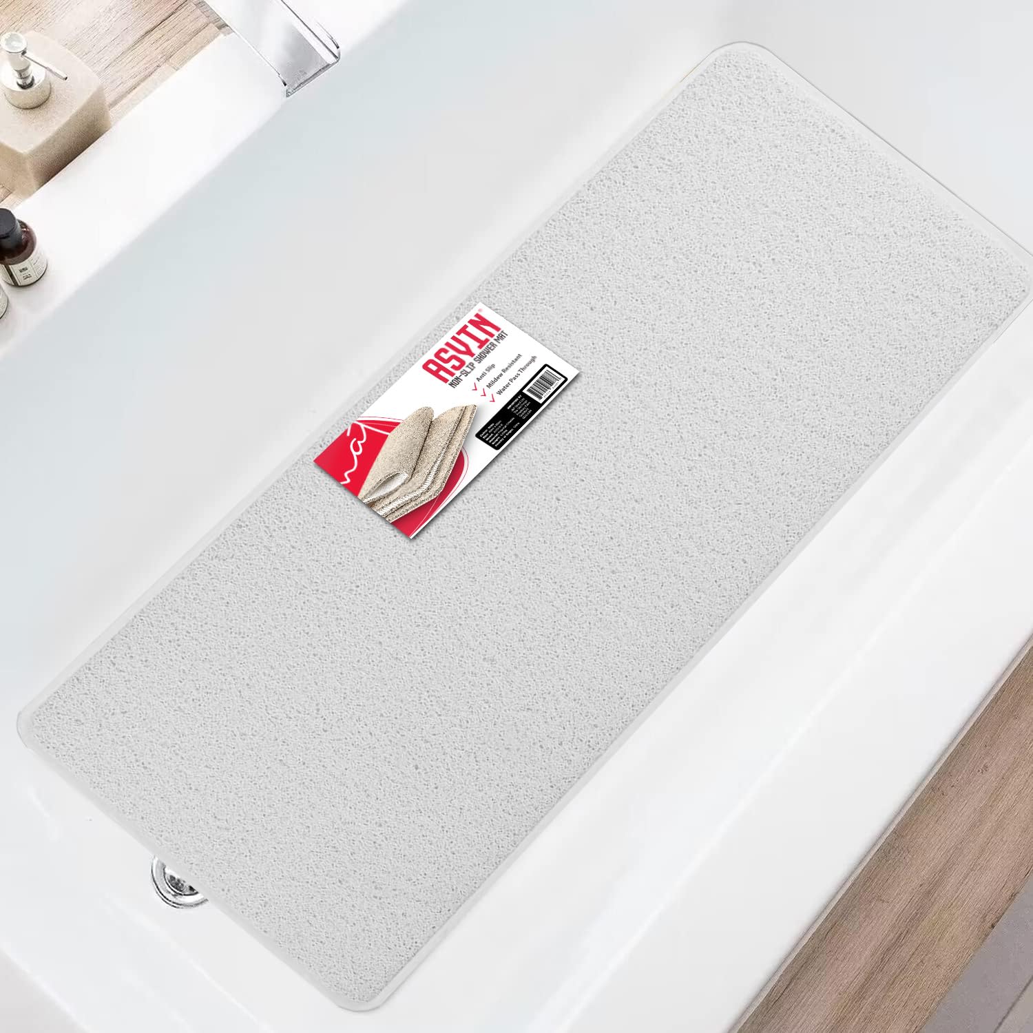 Asvin Anti Slip Bath & Shower Mat for Inside Bath & Wet Areas (40x120cm White) — image 1