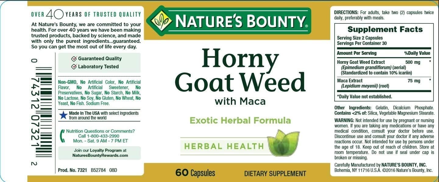 Nature's Bounty Horny Goat Weed w/Maca, 60 Capsules: Health & Personal Care