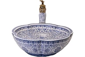 XIGGJYL Vessel Bathroom Sink Flower Shape Design Porcelain Above Counter Sink for Bar and Cloakroom Chinese Vanity Bowl
