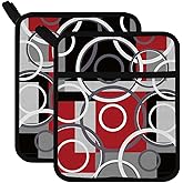 FREEBLOSS 2Pcs Pot Holders for Kitchen Cotton Potholder Heat Resistant Pot Holders Sets Oven Hot Pads Hot Pot Holder for Cooking Baking Geometric Lines Pattern, 7.9x9.5