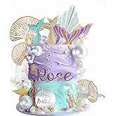 Mermaid Cake Topper Birthday Decorations Set - 27pcs Ocean Decorations with Pearls, Glitter Mermaid Tail & Happy Birthday Sign - Perfect for Girls' Parties, Baby Shower & Beach Themed Events