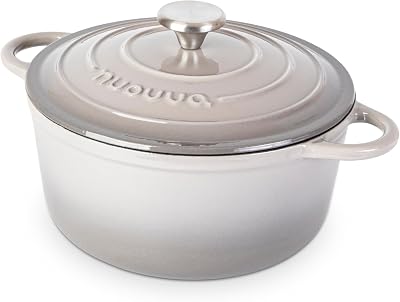 Nuovva Enamelled Cast Iron Dutch Oven 5 Quart Grey with Lid 24cm