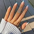 KQueenest 30 Pcs Baby Blue French Tip Press on Nails Short Almond Nails Acrylic, Medium Natural Nude Fake Nails Press ons, Classic Glue on Nails Short, Gel French Tip Nails for Women DIY Manicure