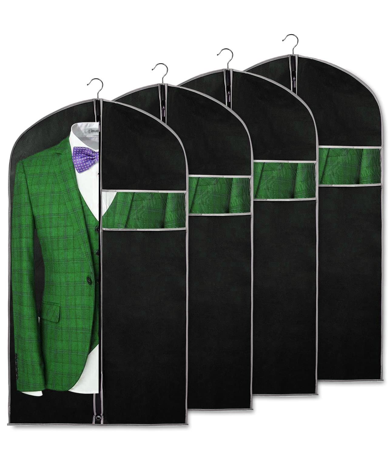 WANGCL 4 PCS 40 inch Clothes Cover Protector Bags with Transparent Window Non-Woven Coat Bags for Wardrobe and Travel Dustproof Clothes Jacket Covers