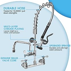 NETISR Commercial Faucet with Sprayer, Brass Chrome