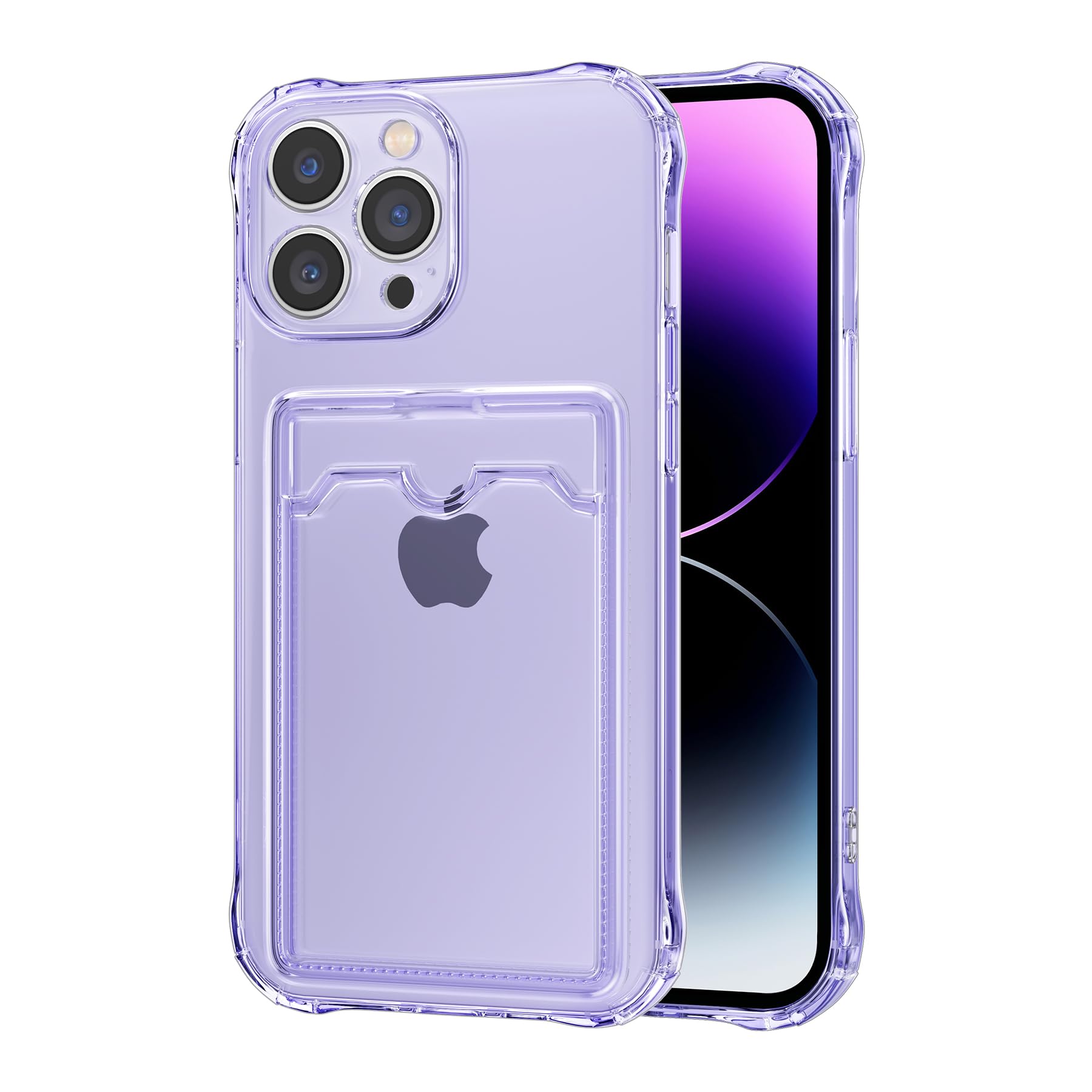 DEFBSC Case for iPhone 12 Pro Max, Transparent Back Card Holder Phone Case, Ultra Slim Soft TPU Shockproof Clear Case with Card Slot for Back of Phone - Purple