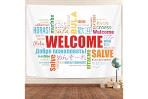 GOAOK Welcome Word in Different Languages Tapestry, Colourful Languages Multilingual Classroom Decor Aesthetic Tapestry Wall Hanging for Student Kids Decor Living Room Bedroom Dorm Playroom 60X40 In