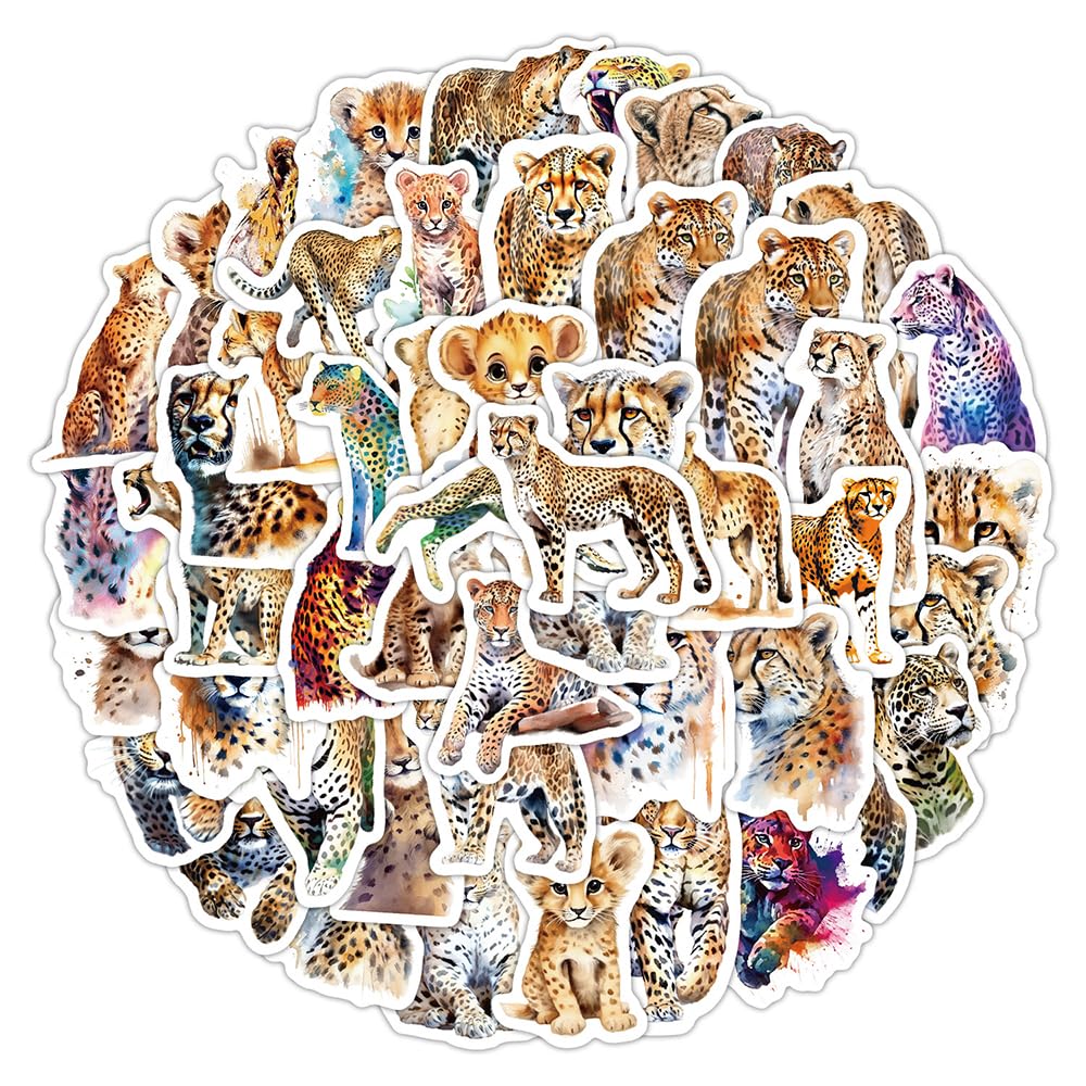 Unique Wild Cheetah Vinyl Stickers, 50 PCS Waterproof Realistic Animal Decals for Laptops, Scrapbooking, Journals, Notebooks, Water Bottles, Suitcases, Phones & DIY Decor