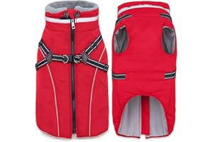 Fragralley Dog Coat with Harness Built in, Waterproof Windproof Reflective Warm Puffer Jacket, Fleece Lined Vest Winter Parka for Small, Medium, Large Dogs​