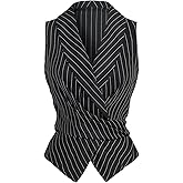 winkbay Women's Elegant Striped Wrap Blouse Tie Back Sleeveless Business Casual Vest Tops