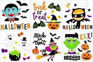 HOHUCRAB Halloween Window Clings Gel, Vampire, Zombie, Witch, Ghost, Black Cat, Bat, Home Party Supplies Window Glass Decorations