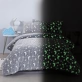 HOMBYS Glow in The Dark Comforter Set 5 Piece Twin/Twin XL with Sheets, Grey Velvet Bedding Comforter Sets for Twin Bed, Ultra Soft Down Alternative Comforter for Teenage Boys Kids, Bed in a Bag